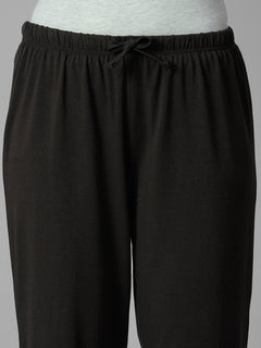 Women's Brown Cotton Bamboo Elastane Regular Fit Knit Pant