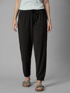 Women's Brown Cotton Bamboo Elastane Regular Fit Knit Pant