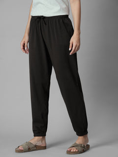 Women's Brown Cotton Bamboo Elastane Regular Fit Knit Pant