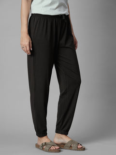 Women's Brown Cotton Bamboo Elastane Regular Fit Knit Pant
