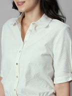 Women's Offwhite 100% Cotton Regular Fit Blouse