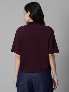 Women's Wine Cotton Elastane Regular Fit Tshirt