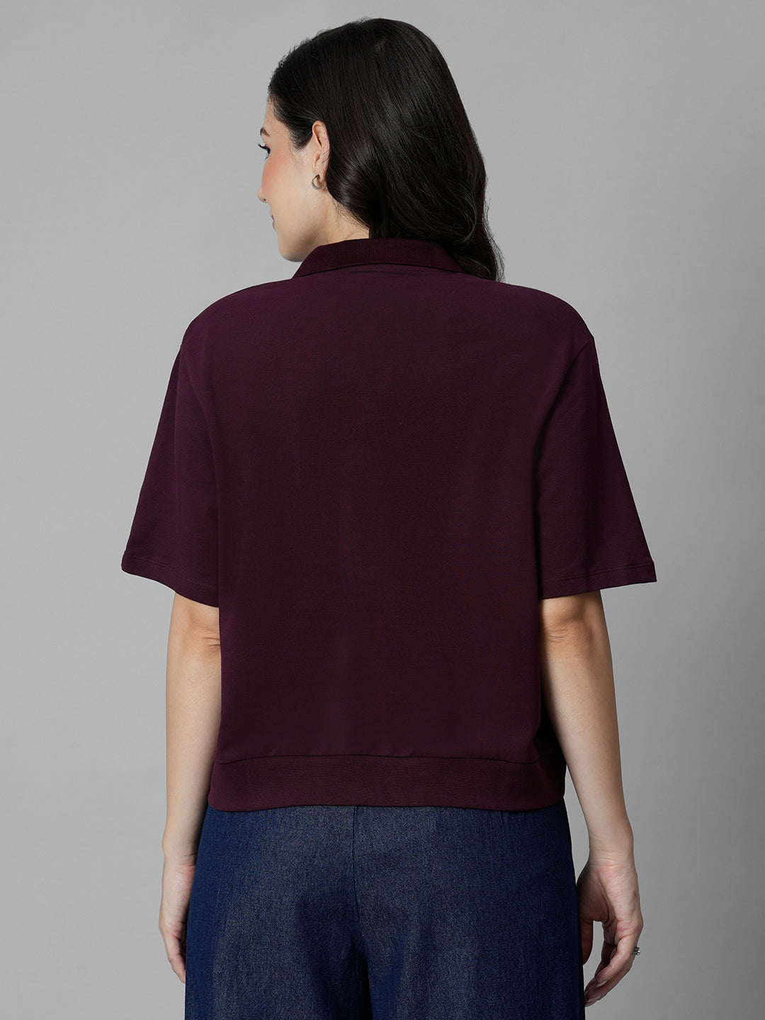 Women's Wine Cotton Elastane Regular Fit Tshirt