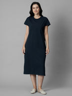 Women's Navy Cotton Elastane Regular Fit Knit Dress
