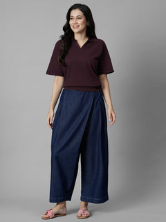 Women's Wine Cotton Elastane Regular Fit Tshirt