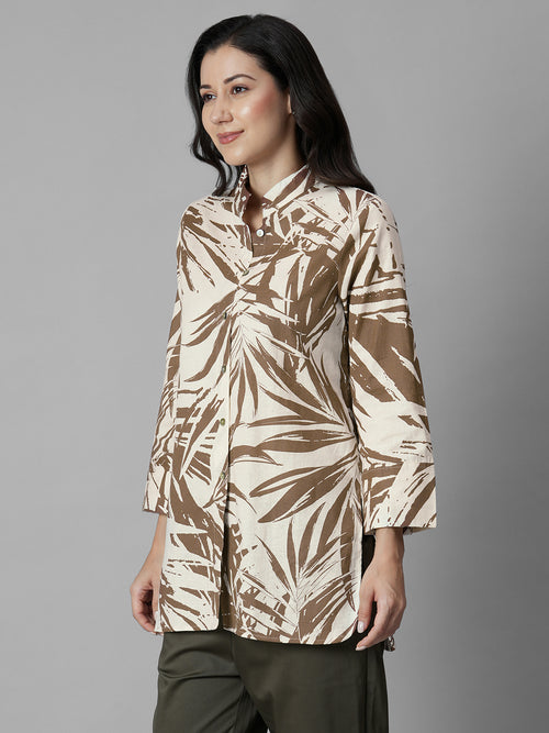 Women's Brown Linen Cotton Regular Fit Blouse