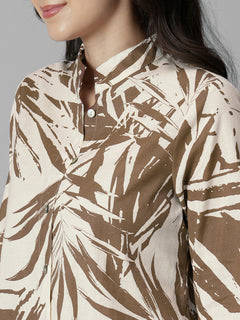Women's Brown Linen Cotton Regular Fit Blouse