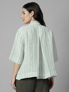 Women's Green 100% Linen Boxy Fit Blouse