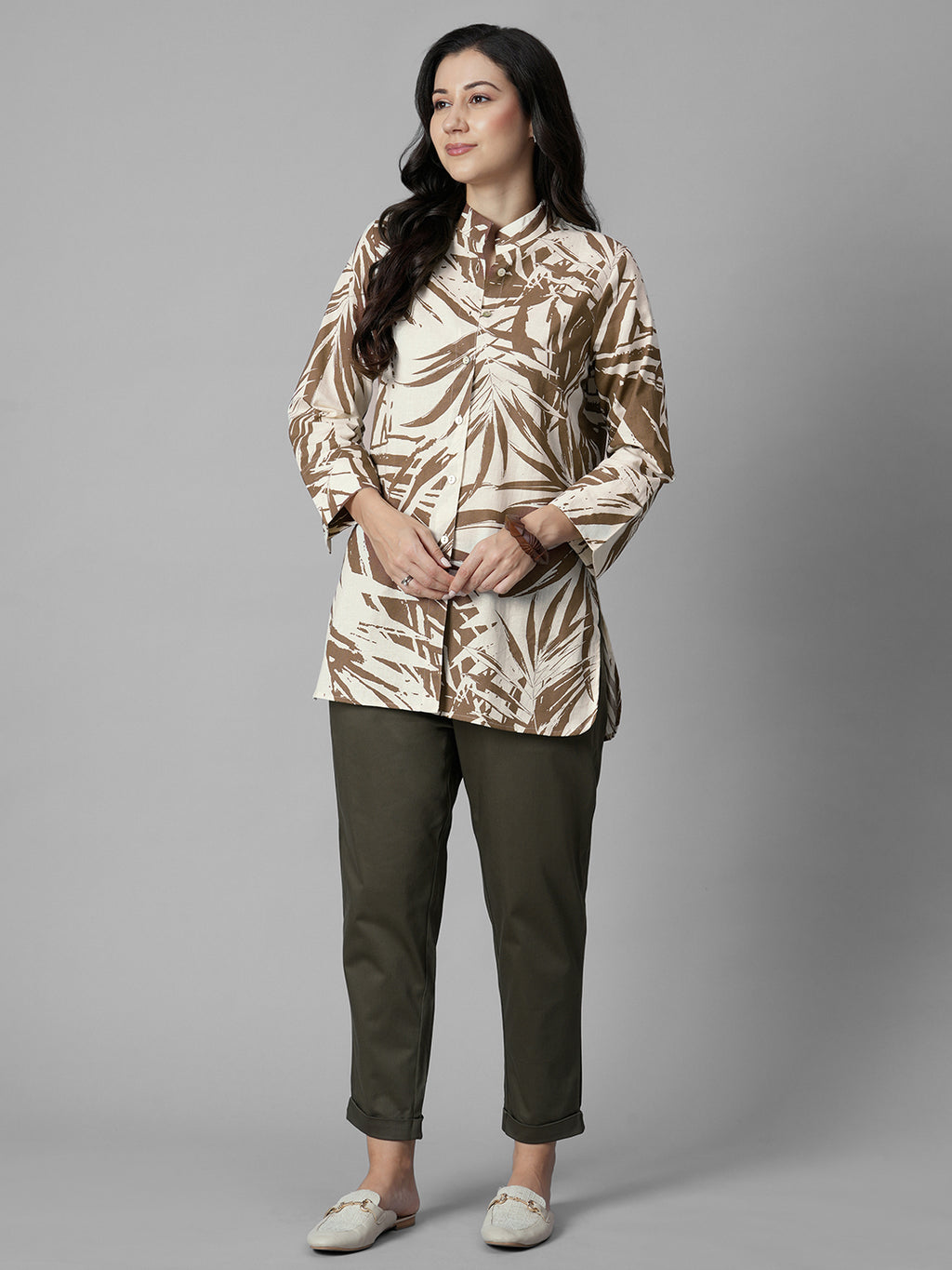 Women's Brown Linen Cotton Regular Fit Blouse