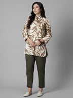 Women's Brown Linen Cotton Regular Fit Blouse