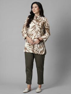 Women's Brown Linen Cotton Regular Fit Blouse