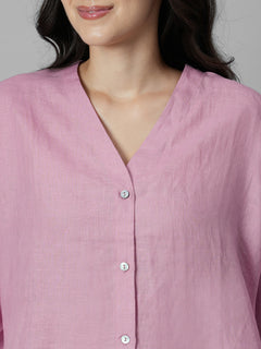 Women's Pink 100% Linen Regular Fit Blouse