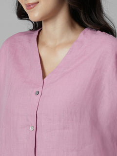 Women's Pink 100% Linen Regular Fit Blouse