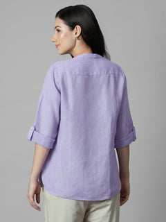 Women's Lilac 100% Linen Regular Fit Blouse