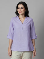 Women's Lilac 100% Linen Regular Fit Blouse