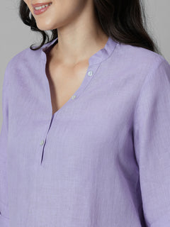 Women's Lilac 100% Linen Regular Fit Blouse