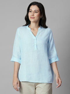Women's Sky 100% Linen Regular Fit Blouse