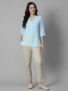 Women's Sky 100% Linen Regular Fit Blouse