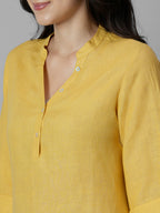 Women's Yellow 100% Linen Regular Fit Blouse