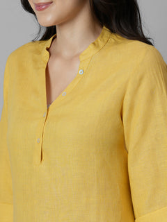 Women's Yellow 100% Linen Regular Fit Blouse
