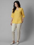 Women's Yellow 100% Linen Regular Fit Blouse