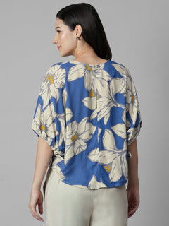 Women's Blue 100% Viscose Regular Fit Blouse