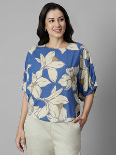 Women's Blue 100% Viscose Regular Fit Blouse