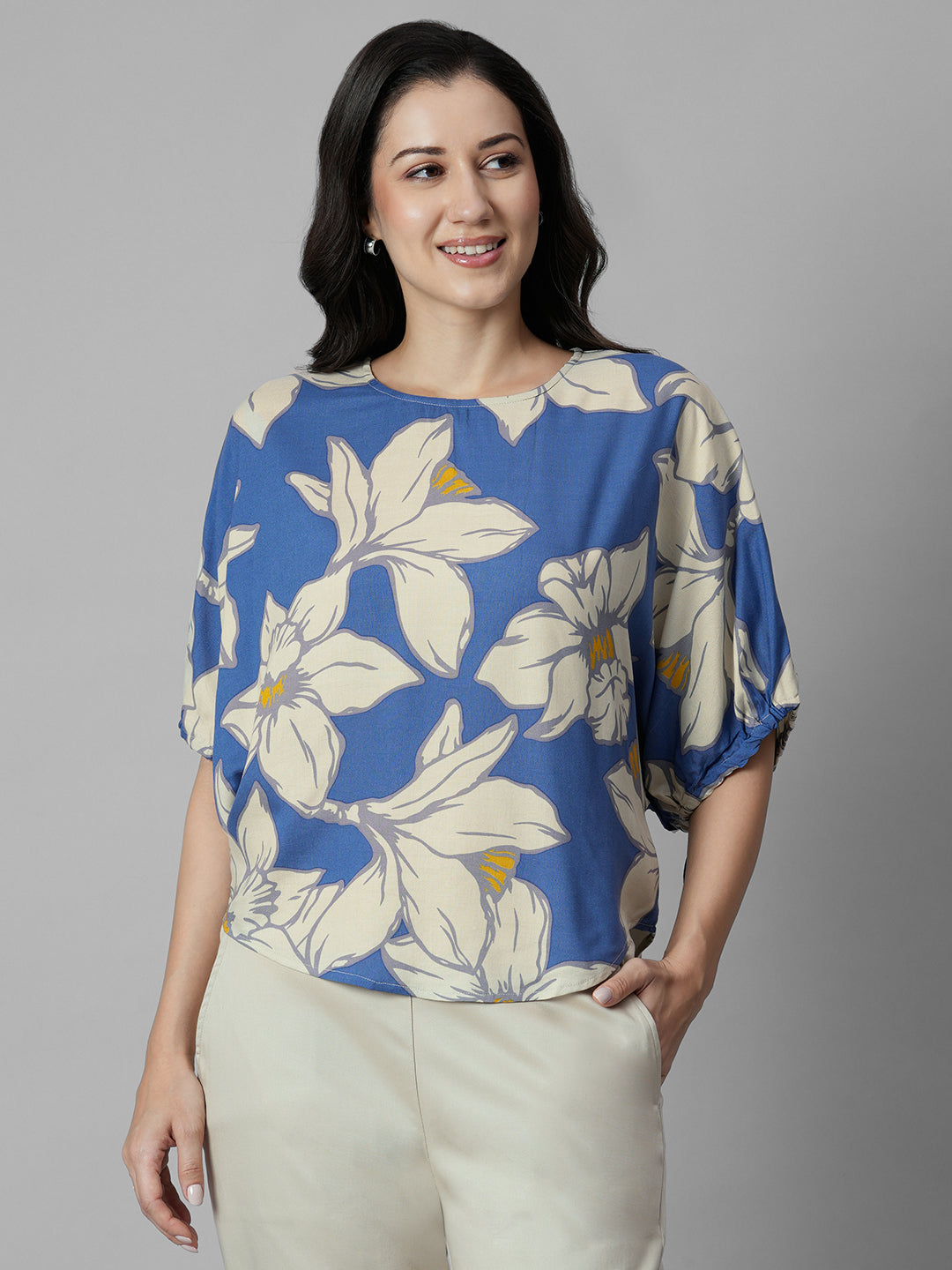 Women's Blue 100% Viscose Regular Fit Blouse
