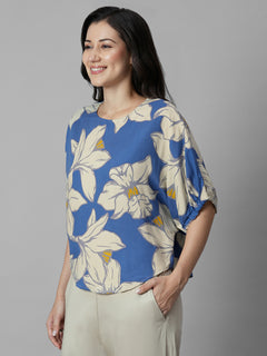 Women's Blue 100% Viscose Regular Fit Blouse