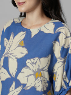 Women's Blue 100% Viscose Regular Fit Blouse