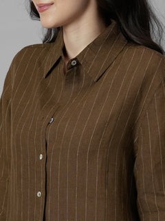 Women's Brown 100% Linen Boxy Fit Blouse