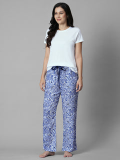 Women's Blue 100% Viscose Regular Fit Pyjama