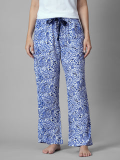 Women's Blue 100% Viscose Regular Fit Pyjama