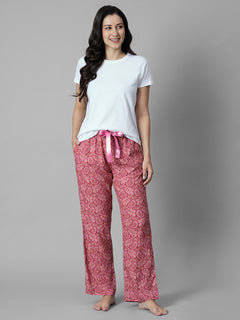 Women's Pink 100% Viscose Regular Fit Pyjama