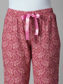 Women's Pink 100% Viscose Regular Fit Pyjama