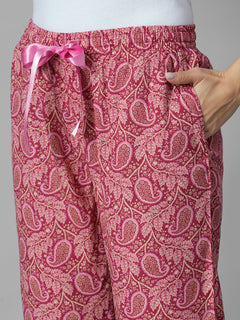 Women's Pink 100% Viscose Regular Fit Pyjama