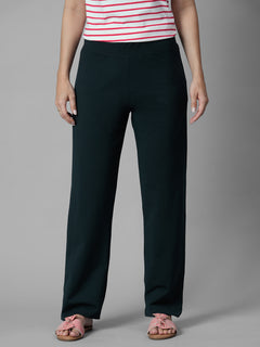 Women's Navy Cotton Elastane Regular Fit Knit Pant