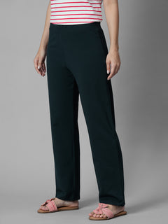 Women's Navy Cotton Elastane Regular Fit Knit Pant