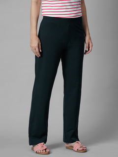 Women's Navy Cotton Elastane Regular Fit Knit Pant