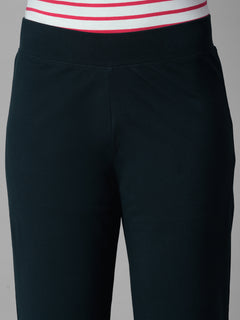 Women's Navy Cotton Elastane Regular Fit Knit Pant