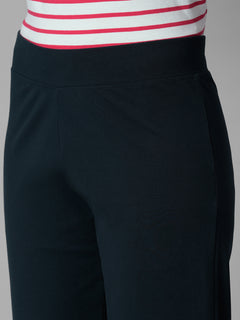 Women's Navy Cotton Elastane Regular Fit Knit Pant