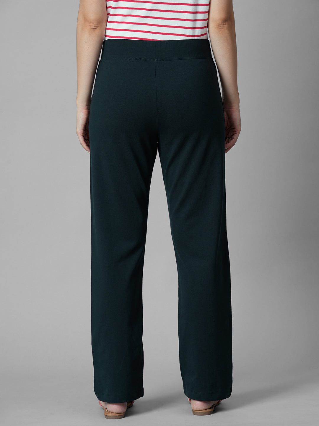 Women's Navy Cotton Elastane Regular Fit Knit Pant