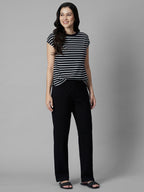 Women's Black Cotton Elastane Regular Fit Knit Pant