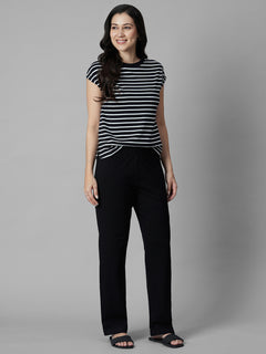 Women's Black Cotton Elastane Regular Fit Knit Pant