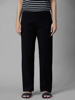 Women's Black Cotton Elastane Regular Fit Knit Pant