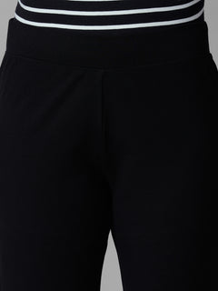 Women's Black Cotton Elastane Regular Fit Knit Pant