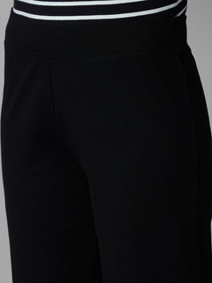 Women's Black Cotton Elastane Regular Fit Knit Pant