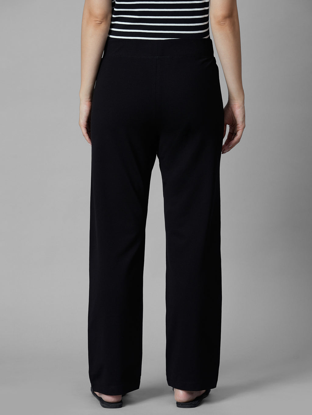 Women's Black Cotton Elastane Regular Fit Knit Pant