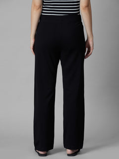 Women's Black Cotton Elastane Regular Fit Knit Pant