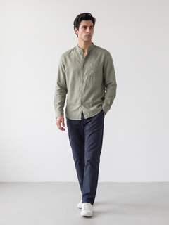 Men's Olive Tencel Linen Regular Fit Shirt